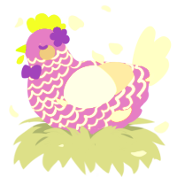 A blurple and silver chicken with a lace pattern