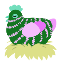 A leaf and lavender chicken with a bar pattern