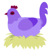 A lilac and blurple chicken with a head pattern
