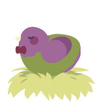 A chartreuse and violet chicken with a head pattern