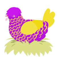 A amethyst and yellow chicken with a lace pattern