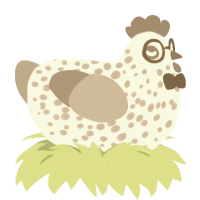 A white and orchid chicken with a speckle pattern
