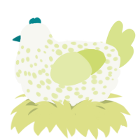 A white and lemon chicken with a speckle pattern