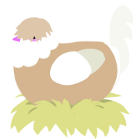 A beige and white chicken with a head pattern