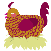 A ochre and maroon chicken with a lace pattern