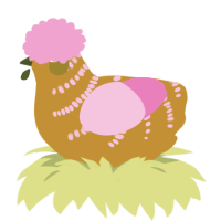A gold and pink chicken with a half-bar pattern