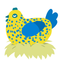 A yellow and sapphire chicken with a speckle pattern