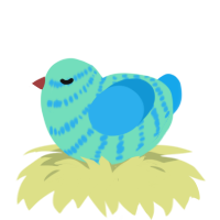 A mint and sky chicken with a bar pattern