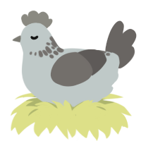 A silver and grey chicken with a neck-speckle pattern