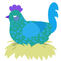 A turquoise and sky chicken with a speckle pattern