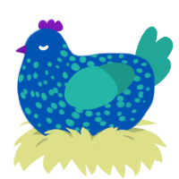 A ultramarine and turquoise chicken with a speckle pattern