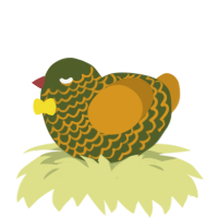 A olive and ochre chicken with a lace pattern