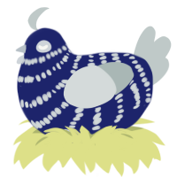 A navy and silver chicken with a bar pattern