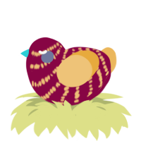 A maroon and honey chicken with a bar pattern