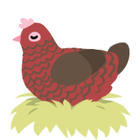 A red and bark chicken with a lace pattern