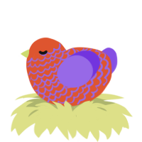 A vermilion and blurple chicken with a lace pattern