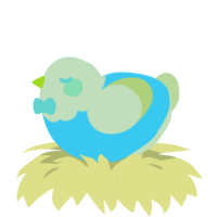 A aqua and lemon chicken with a head pattern
