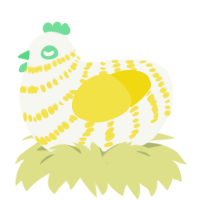 A white and yellow chicken with a bar pattern