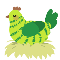 A lime and viridian chicken with a bar pattern