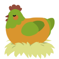 A orange and chartreuse chicken with a head pattern
