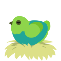 A turquoise and grass chicken with a head pattern