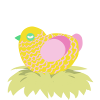 A yellow and pink chicken with a lace pattern