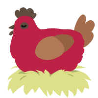 A crimson and brown chicken