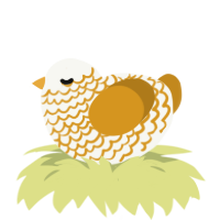 A white and ochre chicken with a lace pattern