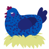 A ultramarine and navy chicken with a speckle pattern