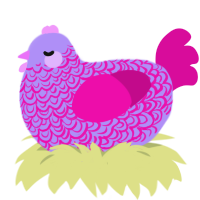 A lilac and fuchsia chicken with a double-lace pattern
