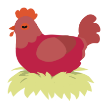 A crimson and red chicken with a head pattern