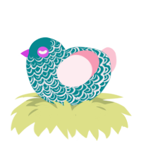 A teal and rose chicken with a double-lace pattern