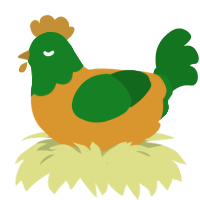 A orange and leaf chicken with a head pattern
