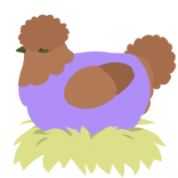 A lilac and brown chicken with a head pattern