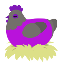 A amethyst and grey chicken with a head pattern