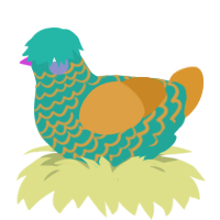 A turquoise and orange chicken with a lace pattern