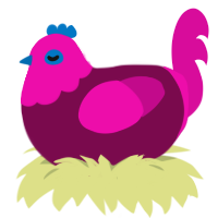 A wine and fuchsia chicken with a head pattern