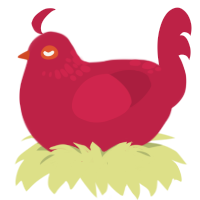 A crimson chicken with a neck-speckle pattern