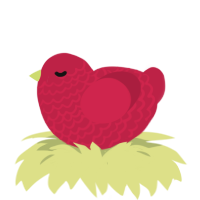 A crimson chicken with a lace pattern