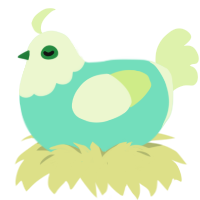 A mint and apple chicken with a head pattern