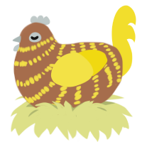A brown and yellow chicken with a bar pattern