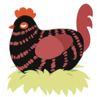 A black and red chicken with a bar pattern