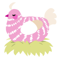 A pink and cream chicken with a bar pattern