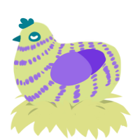 A lemon and blurple chicken with a bar pattern