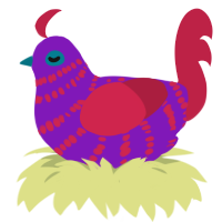 A violet and crimson chicken with a bar pattern