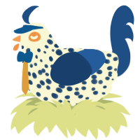 A black and honey chicken with a speckle pattern