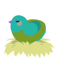 A chartreuse and turquoise chicken with a head pattern