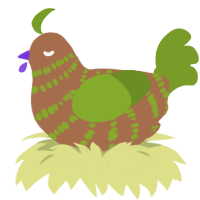 A brown and chartreuse chicken with a bar pattern