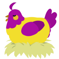 A yellow and plum chicken with a head pattern