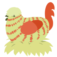 A lemon and vermilion chicken with a bar pattern